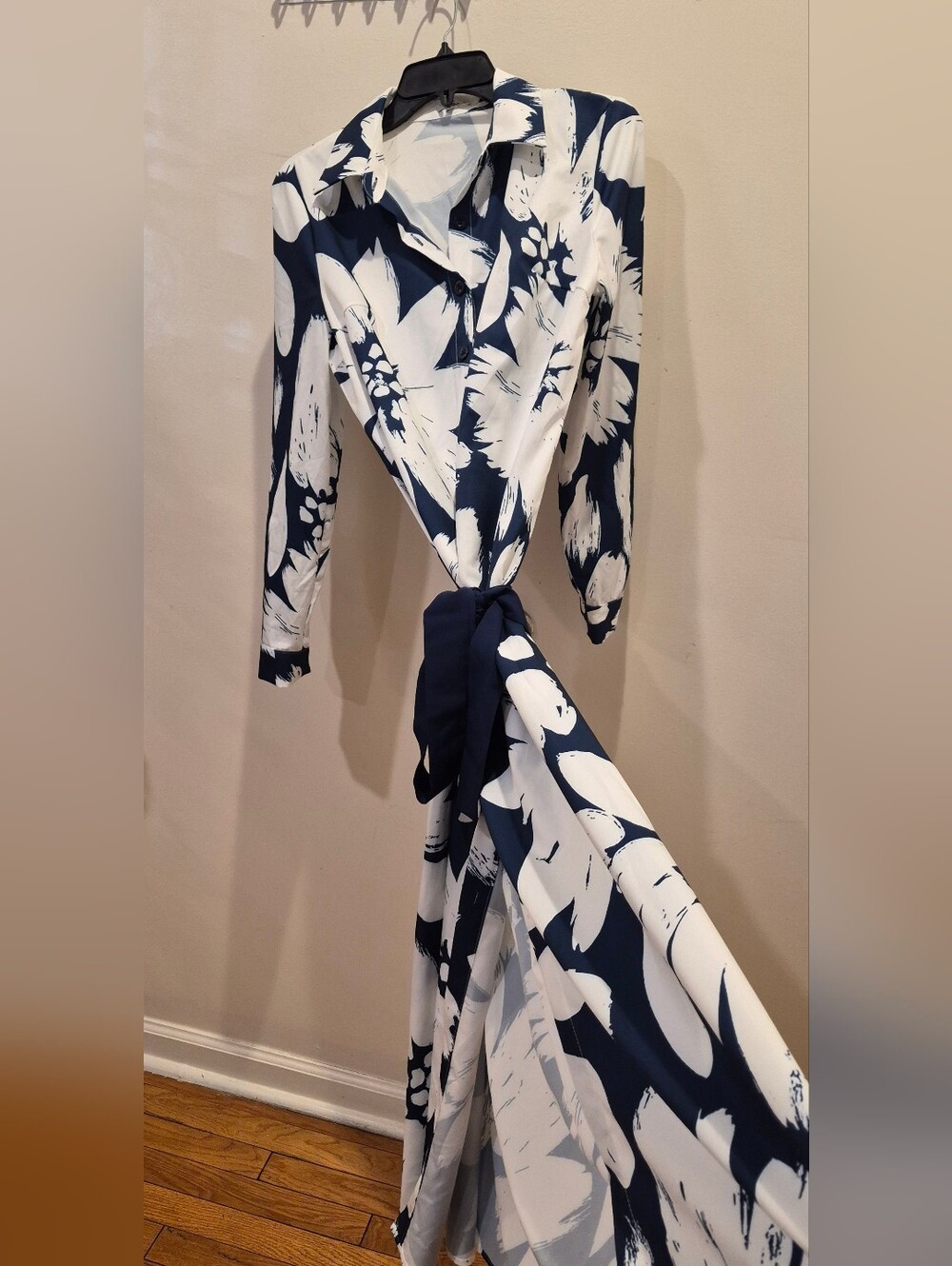 Women’s Black & White Floral Wrap Maxi Dress